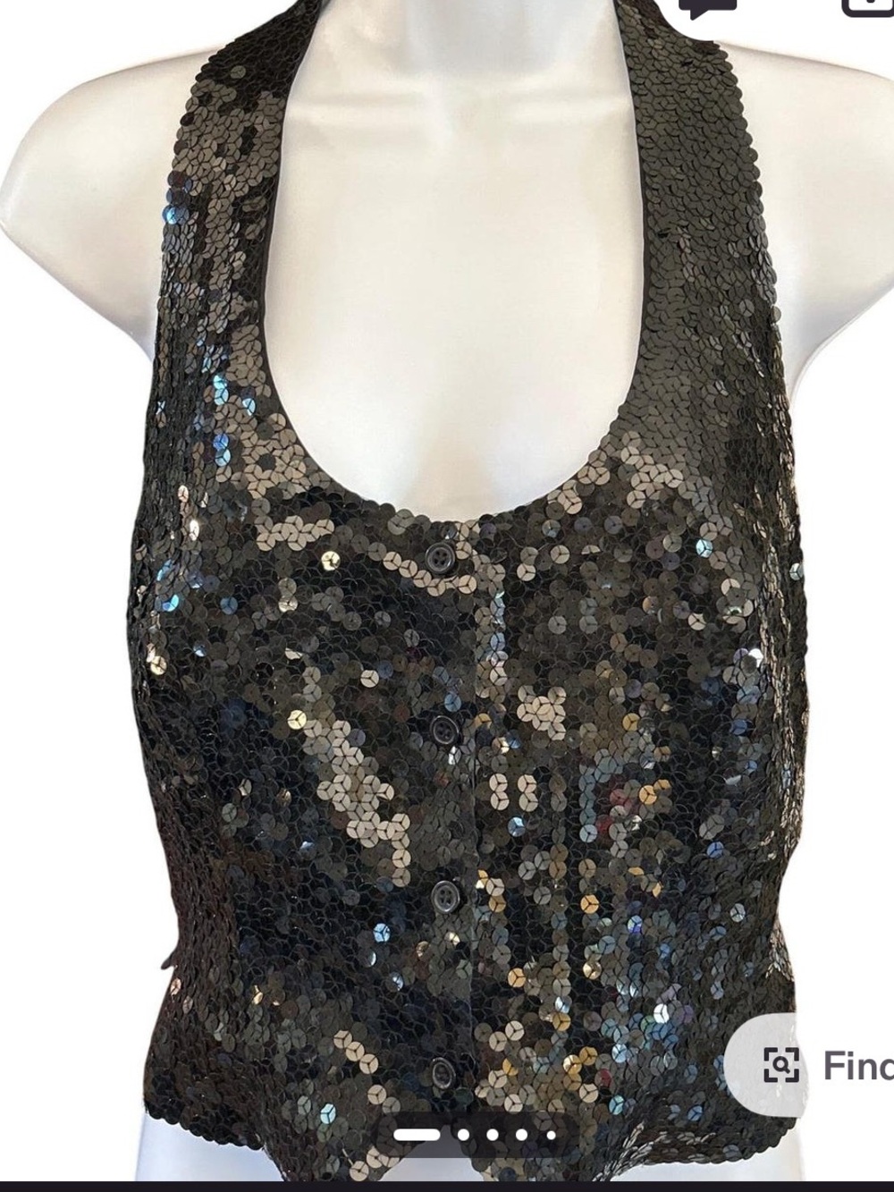 vintage Victoria's Secret Black Sequin Halter Top gold label 80s/90s size s